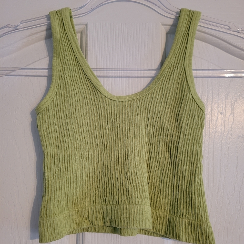 Out From Under Cropped Green Ribbed Tank Top - Picture 2 of 3
